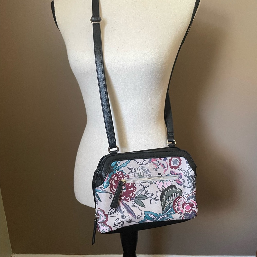 Nicole Miller Floral Crossbody Bag - Black and Pink